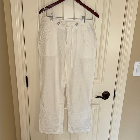 Lady Hathaway Pants Women's Wide Leg Cream Draw String Rolled Up Capris Sz 8x30 - Picture 2 of 12